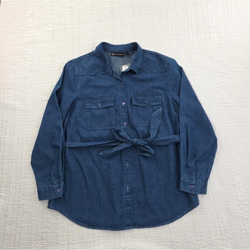 New York & Company Denim Shirt Midi Dress Womens XL NEW Belted Style 1091 NWT